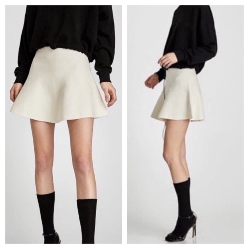 NWT Zara High Waist Knit Fur Trim